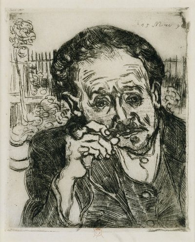 Muž s dýmkou: Portrét doktora Gacheta; Muž s dýmkou: Portrét doktora Gacheta, 1890 od Vincent van Gogh