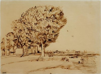 Krajina s domem a stromy od Vincent van Gogh