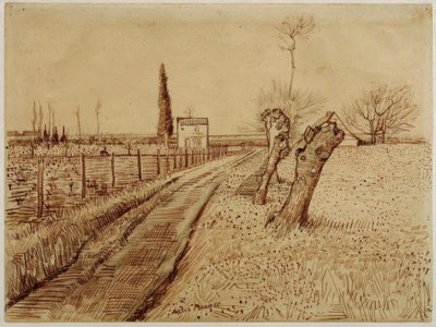 Krajina s cestou a znečištěnými vrbami od Vincent van Gogh