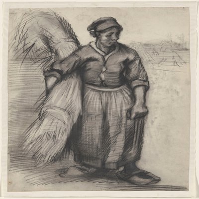 Venkovanka nesoucí snop obilí, pohled zepředu od Vincent van Gogh