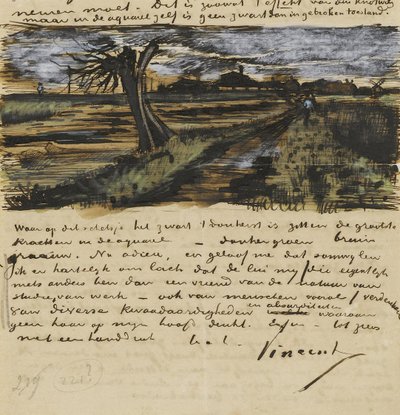 Pollard Willown (saule tetard). Dopis Theo van Goghovi par Gogh, Vincent, van (1853-1890). Akvarel, kvaš na papíře od Vincent van Gogh