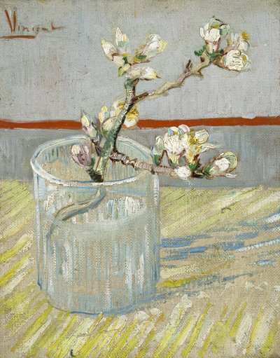Větvička kvetoucího mandloně ve sklenici od Vincent van Gogh