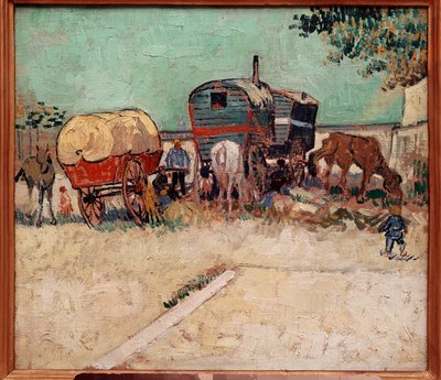 Přívěsy, tábor bohémů v okolí Arles. Obraz Vincenta Van Gogha (1853-1890) od Vincent van Gogh