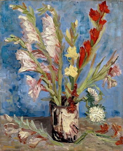 Váza s mečíky a čínskými astry, 1886 od Vincent van Gogh