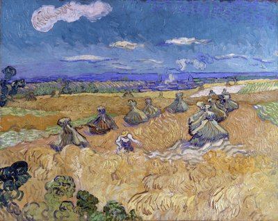 Pšeničné pole se snopy a žacím strojem od Vincent van Gogh