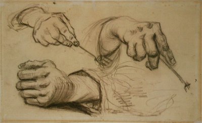 Studie, tři ruce, dvě přídržné vidlice F 1161r JH 746 od Vincent van Gogh