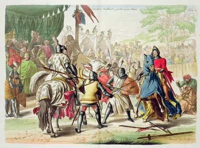 Rytíři v boji pěšky v turnaji, deska 1 z Historie národů, vyryl G. Lago od Vincenzo Gazzotto