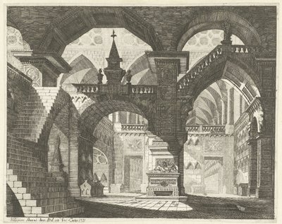 Kerkinterieur Caprici divadelních scén (název série) od Vincenzo Mazzi