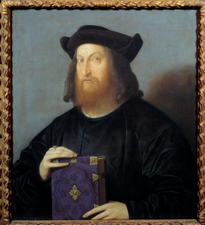 Portrét básníka a architekta Giangiorgia Trissina (1478-1550). Obraz Vincenzo Catena (1470-1531) 15. století Sun. 0,72x0,63 m - Portrét básníka a architekta Giangiorgia Trissina (1478-1550). Obraz Vincenza Cateny (1470-1531) od Vincenzo di Biagio Catena