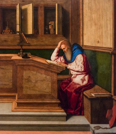 Svatý Jeroným ve své pracovně, asi 1515-1520 (smíšená technika na topolu) od Vincenzo di Biagio Catena