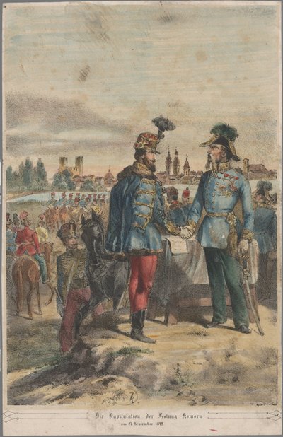 Generál György Klapka se 2. října 1849 vzdává pevnosti Komárom polnímu maršálovi Jacobu Juliovi von Haynau. od Vinzenz Katzler
