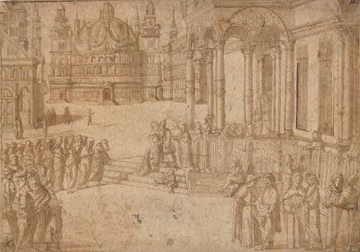 Podle Carpaccia - Obětování Panny Marie v chrámu cca 1500-20 od Vittore Carpaccio