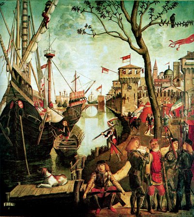 Příjezd svaté Ursuly do Kolína nad Rýnem během obléhání Huny Legenda o svaté Uršule, 1490 od Vittore Carpaccio