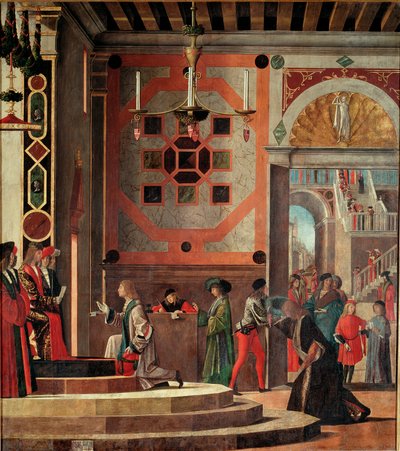 Cyklus života svaté Uršuly, druhý stůl: Sbohem (neboli odchod) velvyslanců. (olej na panelu od Vittore Carpaccio