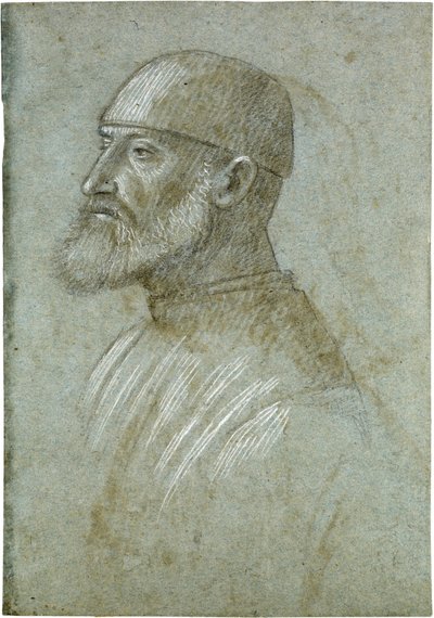 Hlava vousatého muže v čepici, v profilu směrem doleva od Vittore Carpaccio
