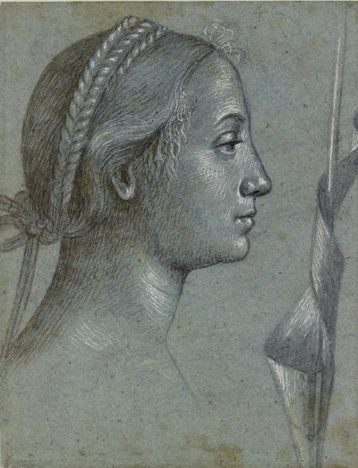 Hlava ženy s praporcem omotaným kolem tyče, konec 15. století od Vittore Carpaccio