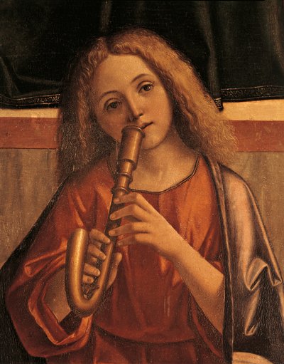 Poštolský anděl, detail z představení Ježíše v chrámu od Vittore Carpaccio