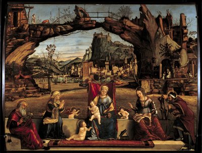 Obraz Svatého rozhovoru od Vittore Carpaccia (1450-1526) 16. století Sun. 0,98x1,27 m Avignon, Muzeum Malého paláce od Vittore Carpaccio