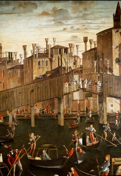 Zázrak relikvie svatého kříže na mostě Rialto v Benátkách, detail. Obraz Vittore Scarpazza dit Vittore Carpaccio (1460-1525) od Vittore Carpaccio
