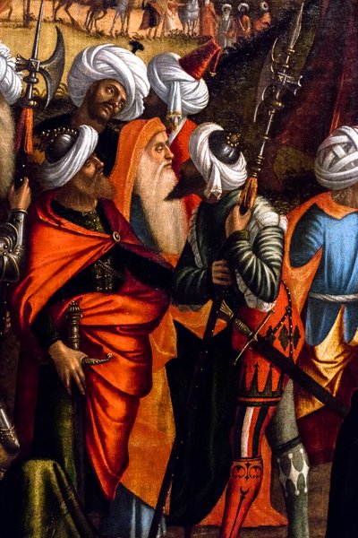 Kamenování svatého Štěpána, cyklus Svatý Štěpán, detail od Vittore Carpaccio