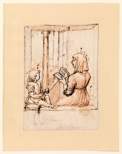 Panna Maria čtoucí Jezulátku (recto), konec 80. let 14. století – začátek 90. let 14. století (pero a tmavě hnědý inkoust na červené křídě, na položeném papíře) od Vittore Carpaccio