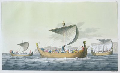 Flotila Viléma Dobyvatele, 1066, deska 8 z „Le Costume Ancien et Moderne“ od Julese Ferraria, vydáno kolem 20.–30. let 19. století od Vittorio Raineri