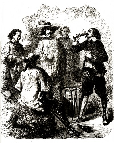 Grimaud pije víno poté, co spolkl kompromitující dopis. od Vivant (after) Beauce