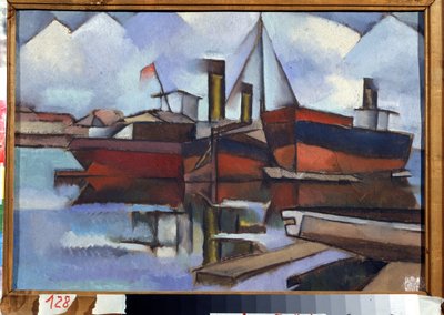 Parní lodě - Obraz Vladimíra Davidoviče Baranov Rossine (Baranov-Rossine) (Wladimir Daniel Baranoff Rossine (Baranoff-Rossine) (1888-1944) - Olej na plátně, 35,5 x 51,5 cm od Vladimir Davidovich Baranov Rossine