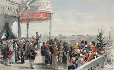 Veřejné slavnosti po korunovaci císaře Alexandra III. na poli Chodynka, 1883 od Vladimir Egorovic Makovsky