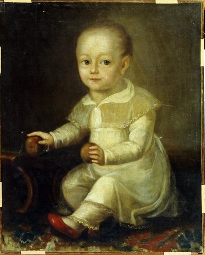 Portrét dítěte s jablky. (Portrét dítěte s jablky). Obraz Vladimir Lukitch Borovikovsky (nebo Borovikovsky) (1757-1825) od Vladimir Lukich Borovikovsky