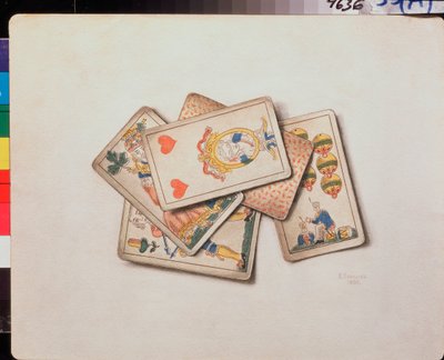 Hrací karty, Zátiší (Hrací karty, Zátiší) - Dílo Vladimíra Pavloviče Sokolova (1860-1913), akvarel na papíře od Vladimir Pavlovich Sokolov