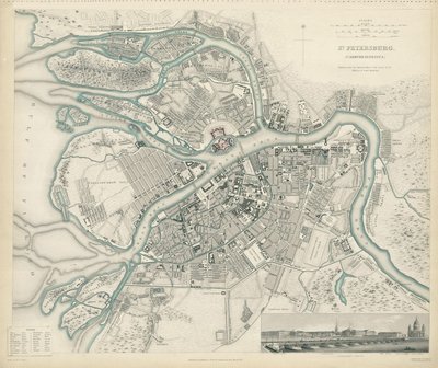 Mapa Petrohradu, 1834 od W.B. Clarke