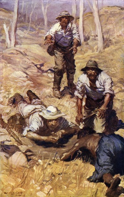 Kapitán Gray a jeho družina najdou vodu (barva litho) od W.R.S. (after) Stott