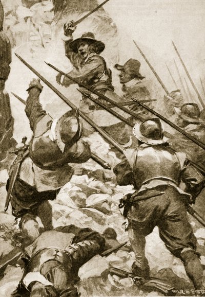 Cromwell vede útočnou skupinu v Droghedě od W.R.S. (after) Stott