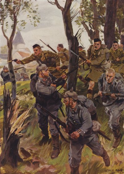 Seaforth Highlanders porazí nepřítele (barva litho) od W.R.S. (after) Stott