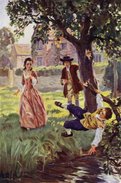„Chudák chlápek spadl přes hlavu a uši do vody“ (barva litho) od W.R.S. (after) Stott