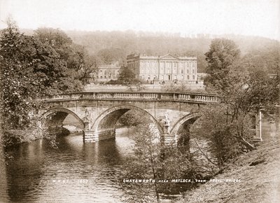 Chatsworth House a most přes řeku Derwent, Derbyshire, 1853 od WR and S