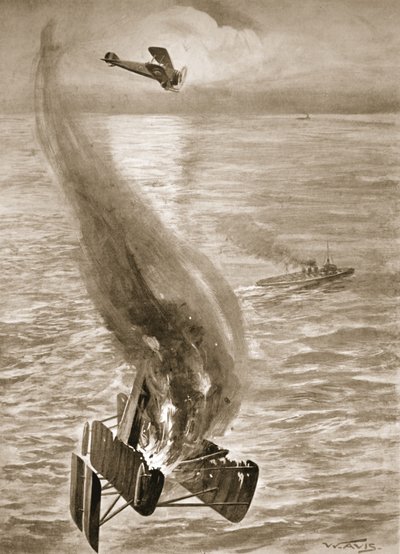 Zničení německého hydroplánu Flight-Sub-Lieutenant Ince u belgického pobřeží od W. Avis