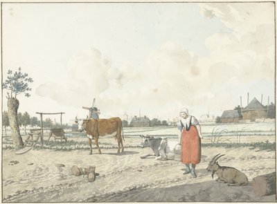 Krajina s farmářskou ženou a dobytkem od W. Barthautz