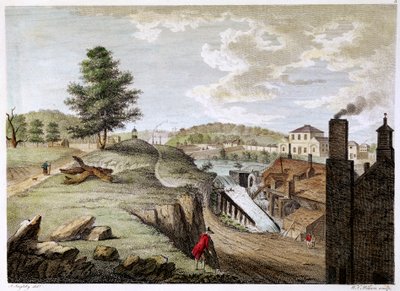 Greenfield Brass Mill poblíž Holywell, Flintshire, Wales, 1792 od W. C. Wilson