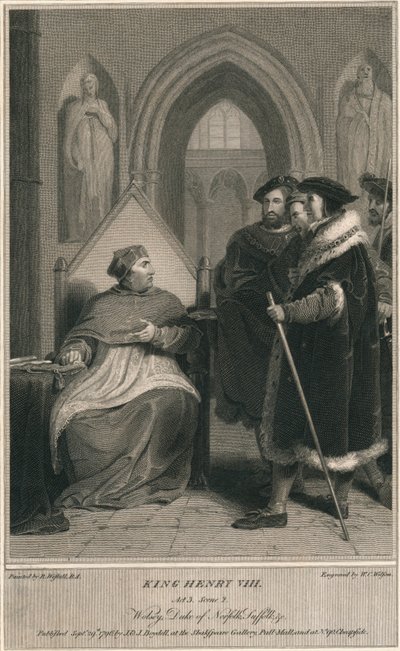 Král Jindřich VIII. 3. dějství. Scéna 2. Wolsey, vévoda z Norfolku, Suffolk & c, 1796. od W. C. Wilson