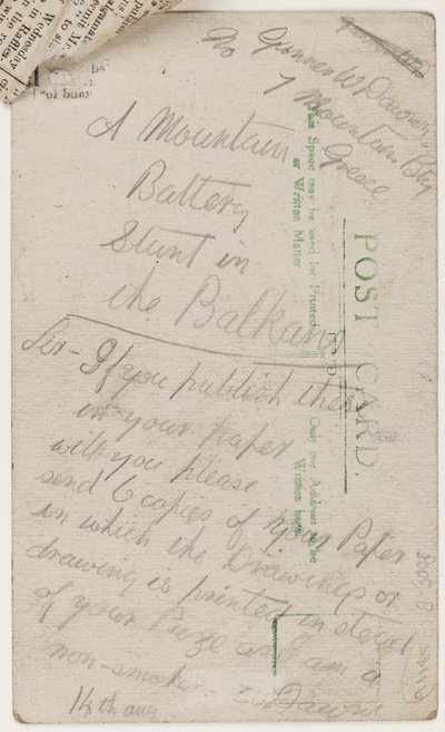 Pohlednice redaktorovi Liverpool Weekly Courier, 14. srpna 1918 (tužka na pohlednici) od W. Dawson
