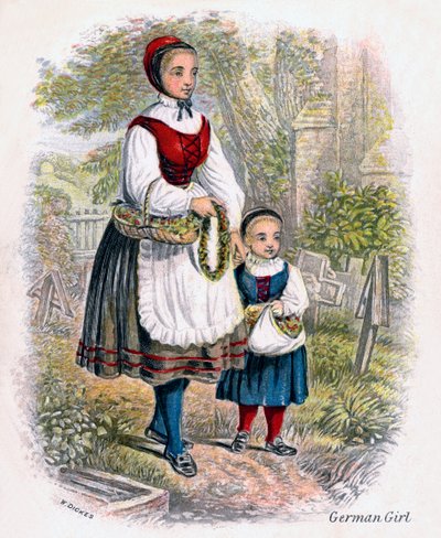 Dvě německé dívky s košíky květin, 1809. od W. Dickes