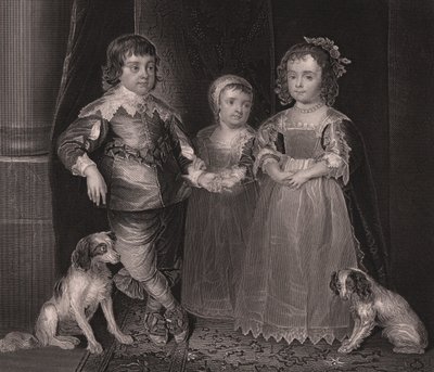Charles, James a Henrietta, děti Karla I. z Anglie, rytina z Payne