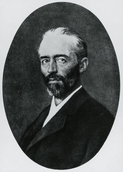 Portrét Emila Theodora Kochera (1841-1917), švýcarského lékaře, nositele Nobelovy ceny za lékařství v roce 1909, rytina od John Ward Dunsmore