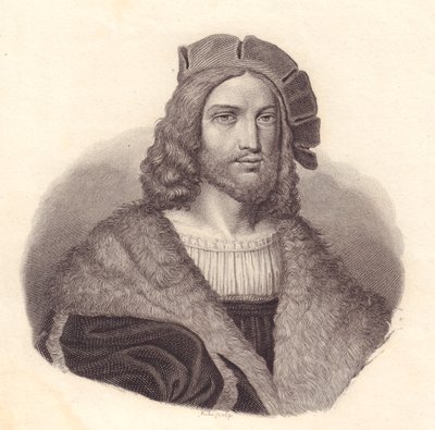 Portrét italského básníka Antonia Tebaldea (1463-1537), mědirytina z malby od Raphaela od John Ward Dunsmore