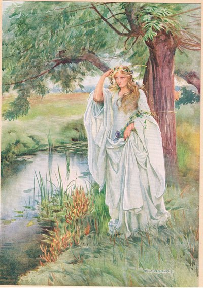 Ofélie, z „Hamleta“ od Williama Shakespeara, vydání vydané nakladatelstvím Hodder und Stoughton v roce 1915 od W. G. Simmonds