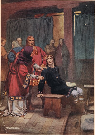 Královna se snaží utěšit Hamleta z „Hamleta“ od Williama Shakespeara, vydání vydané nakladatelstvím Hodder und Stoughton v roce 1915 od W. G. Simmonds