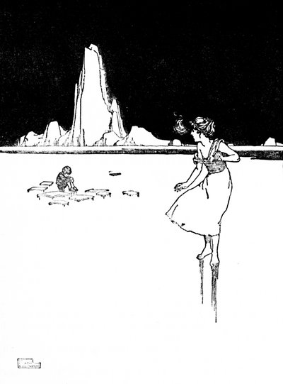 Vstoupila do velké, studené, prázdné haly, kolem roku 1930 od William Heath Robinson