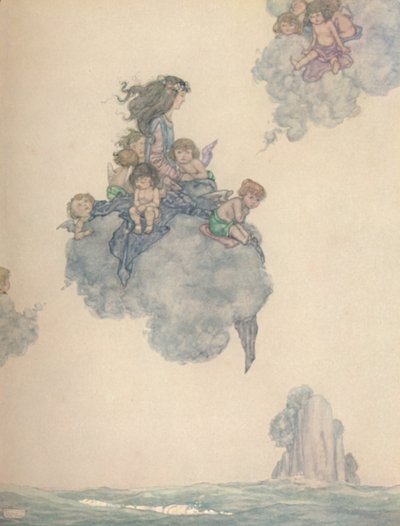 Se zbytkem jejích dětí vzduchu se vznesl vysoko nad růžový mrak, c1930 od William Heath Robinson